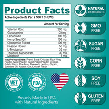 Load image into Gallery viewer, Vet Promise Advanced Calming Hemp Anxiety Relief Chews for Dogs with Melatonin. Stress &amp; Separation Anxiety, Sleep Aid, Hip and Joint Supplement Support.  Made in USA (70 Treats) For Pet With Love

