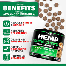 Load image into Gallery viewer, YUMA&#39;S Advanced Hemp Dog Calming Anxiety Relief, Separation Aid, Stress, Hip and Joint Supplement for Canine Health Support Treats (170 Treats. Beef Flavor) For Pet With Love
