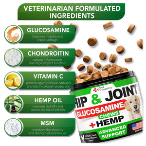 Vet Promise Glucosamine  Hemp Hip and Joint Support Supplement for Dogs 120 Chews