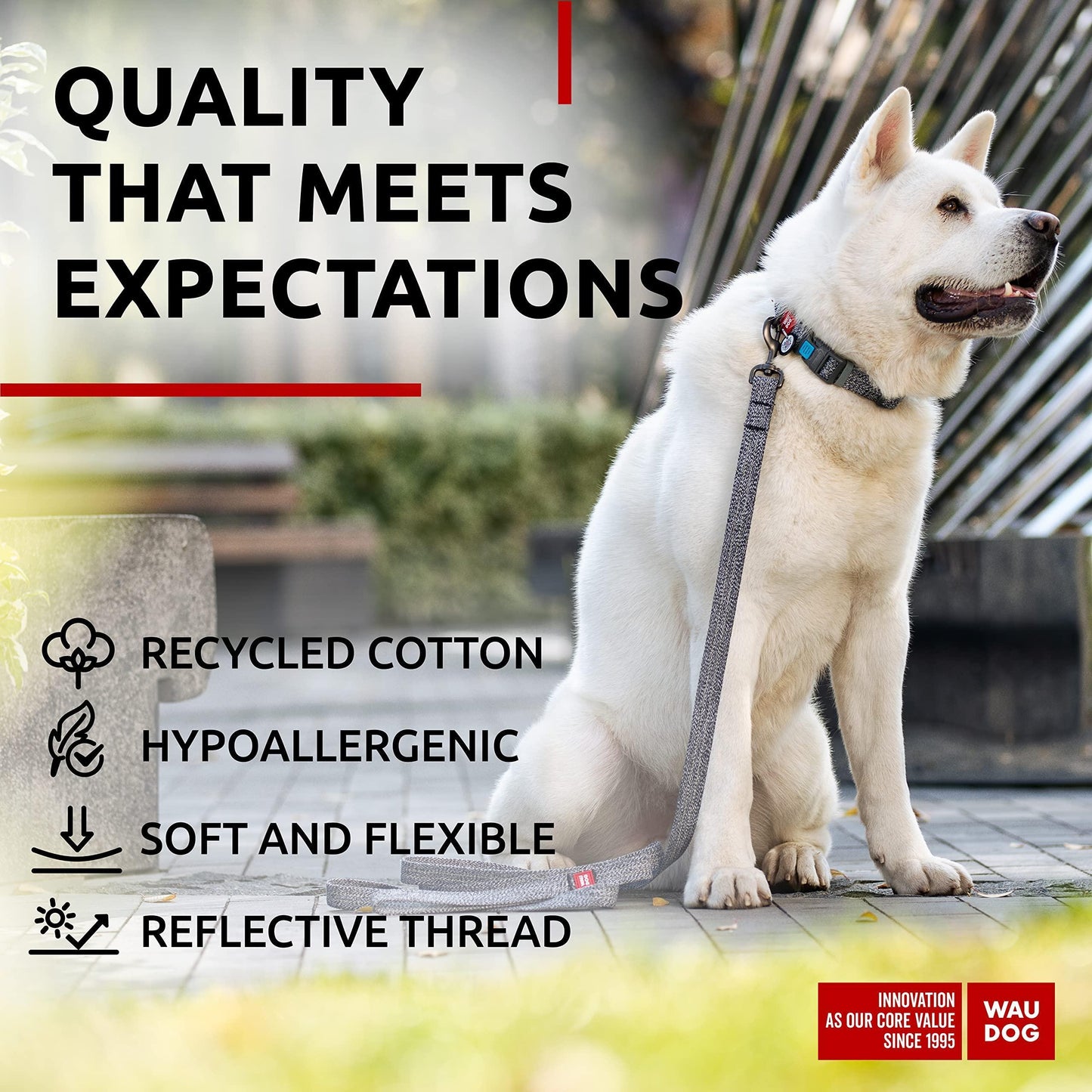 WAUDOG Adjustable Reflective Cotton Dog Collar with QR ID Tag. Eco Friendly Alternative to Nylon. XLARGE. Gray. For Pet With Love