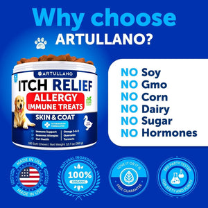 Artullano Canine Immune Health Supplement Itching Skin & Allergy Relief 180 Ct