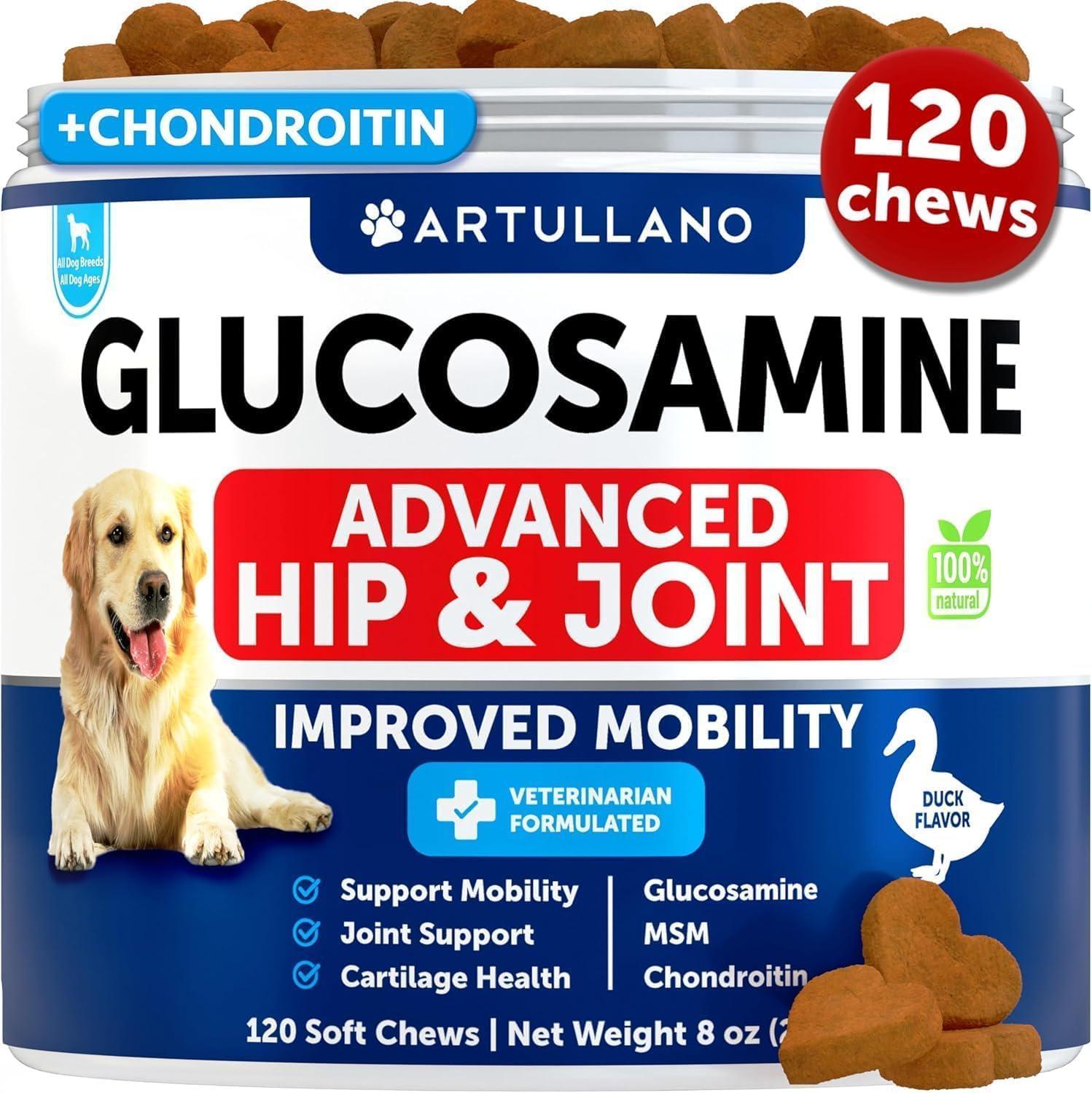 Artullano Canine Hip and Joint Supplement with Chondroitin, Hemp Oil, MSM 120 Ct For Pet With Love