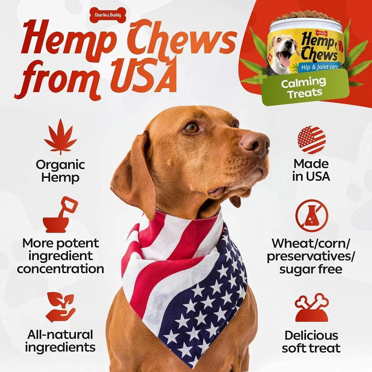Charlie and Buddy Hemp Dog Hip and Joint Supplement w/Glucosamine Chondroitin 120 Ct For Pet With Love