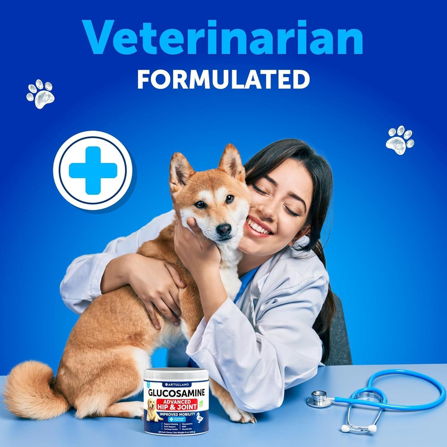 Artullano Canine Hip and Joint Supplement with Chondroitin, Hemp Oil, MSM 120 Ct For Pet With Love
