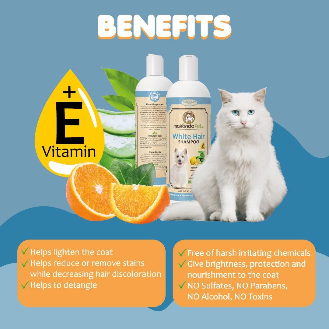 Makondo Pets Whitening Pet Shampoo for Itching Dry Sensitive Skin. Non Toxic Formula. 16 Fl. Oz. For Pet With Love