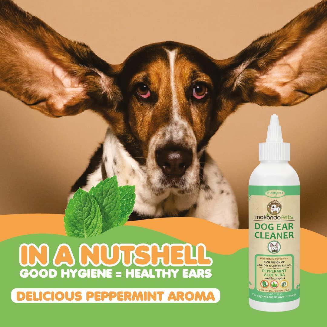 Makondo Pets Dog Ear Cleaner Solution with Peppermint 4 Oz For Pet With Love