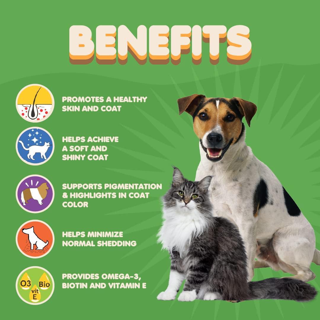 Makondo Pets Skin and Coat Supplement with Fish Oil for Dogs & Cats (90 Tablets) For Pet With Love
