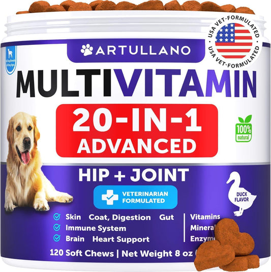 Artullano Dog Chewable 20in1 Multivitamin Supplement with Glucosamine 120 Chews For Pet With Love
