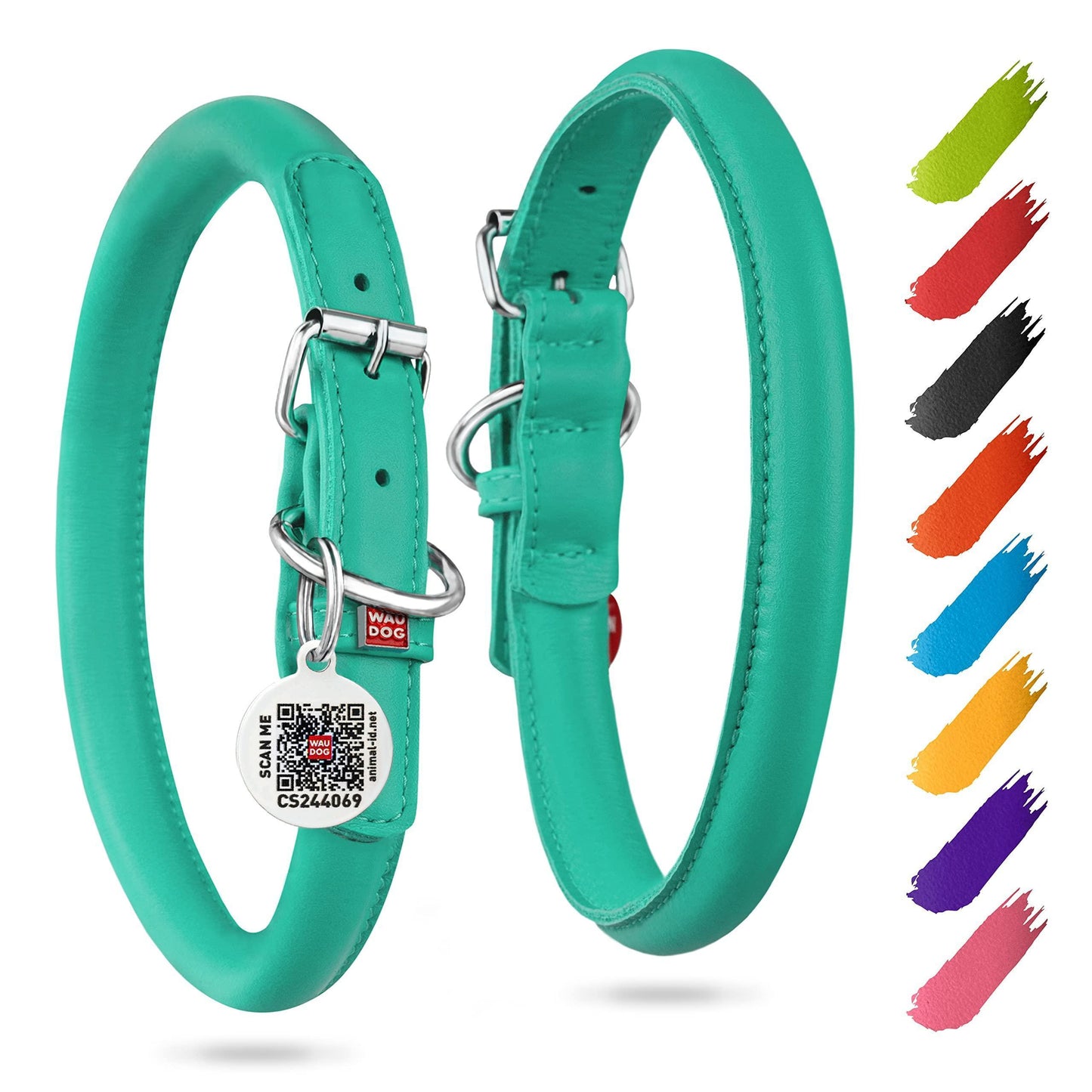 WAUDOG Ultra Soft Rolled Leather Soft Padded Dog Collar. MINT. X-Small For Pet With Love