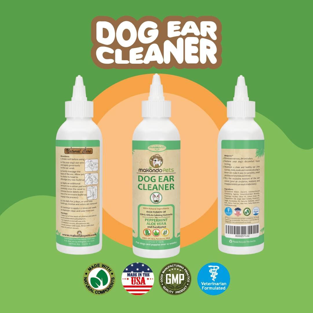 Makondo Pets Dog Ear Cleaner Solution with Peppermint 4 Oz For Pet With Love