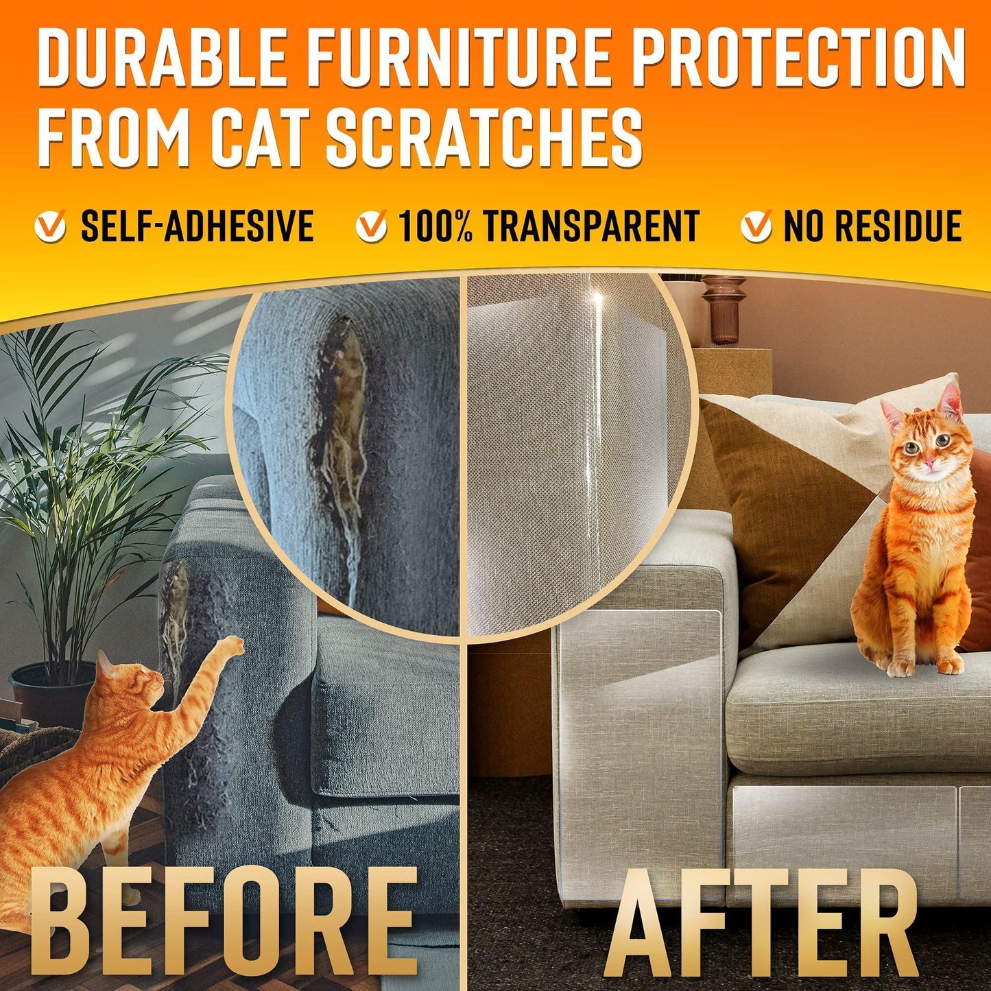 PRIMENS Heavy Duty Clear Cat Scratch Furniture Protectors for Sofas, Doors, Couches. Anti Cat Scratch Tape Guards. 20 Sheets. For Pet With Love