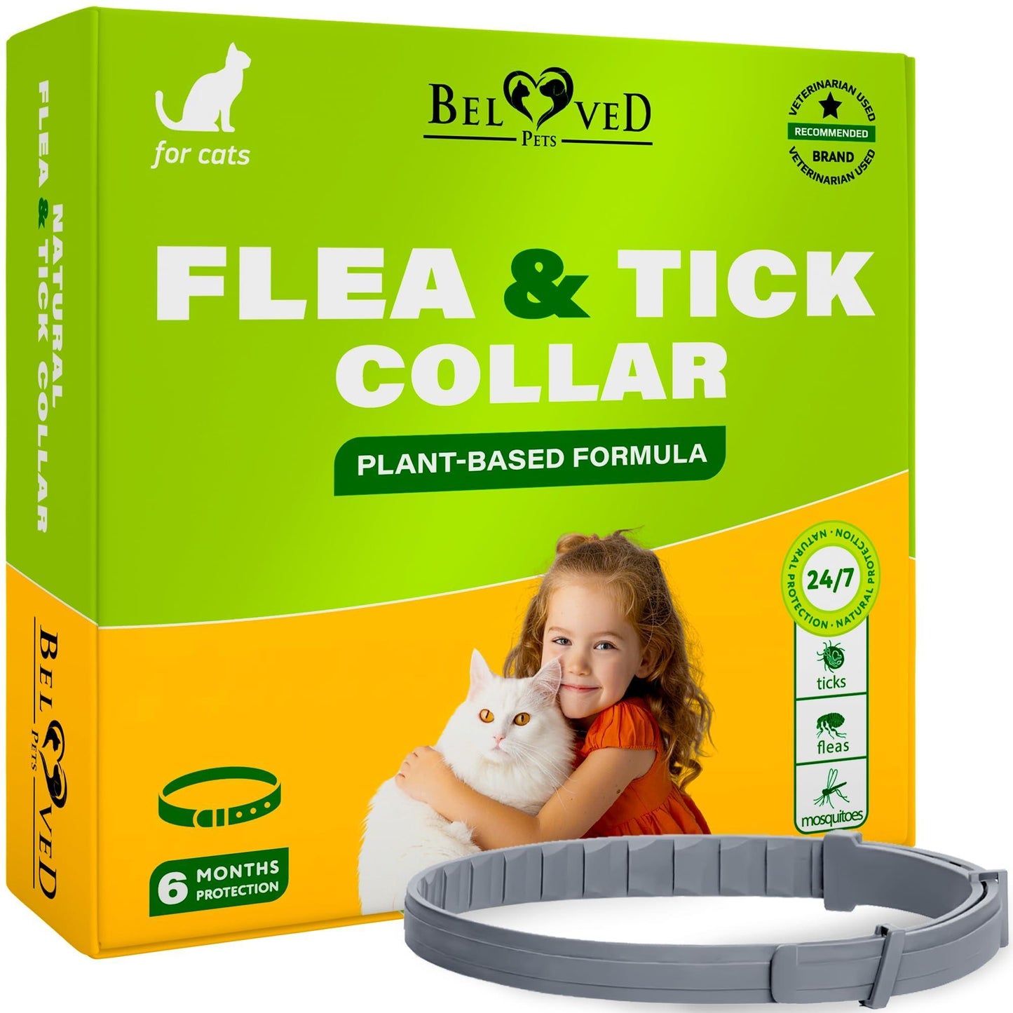 Beloved Pets Natural Flea & Tick Collar for Cats. 6 Months Control of Best Prevention & Safe Treatment with Essential Oil Repellent (1 Count) For Pet With Love