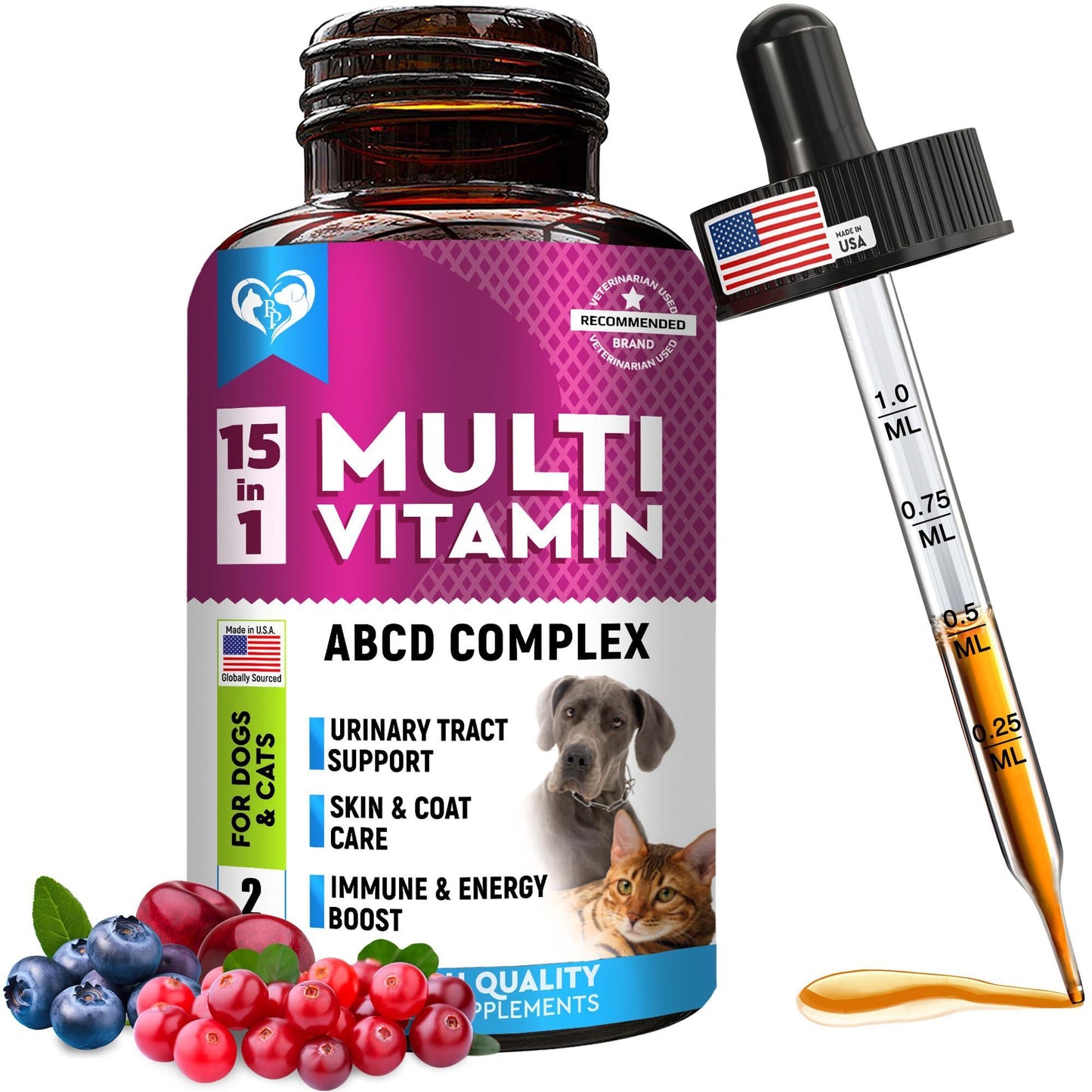 Beloved Pets 15in1 Multivitamin Supplement & UTI Support for Cats & Dogs 60ml For Pet With Love