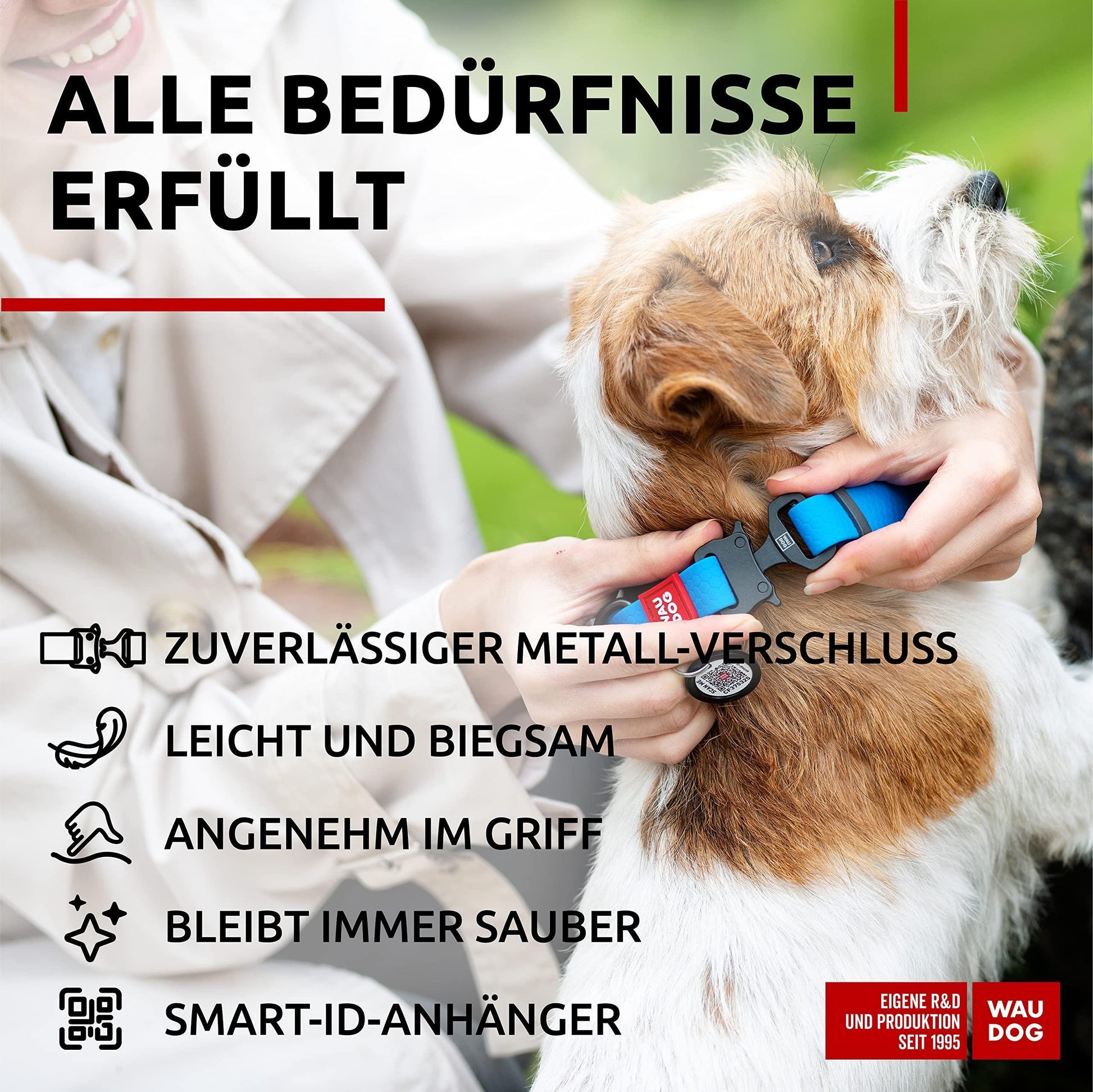 WAUDOG Adjustable Waterproof Heavy Duty Dog Collar with Durable Metal Clasp and QR Dog Tag. SMALL (Blue) For Pet With Love