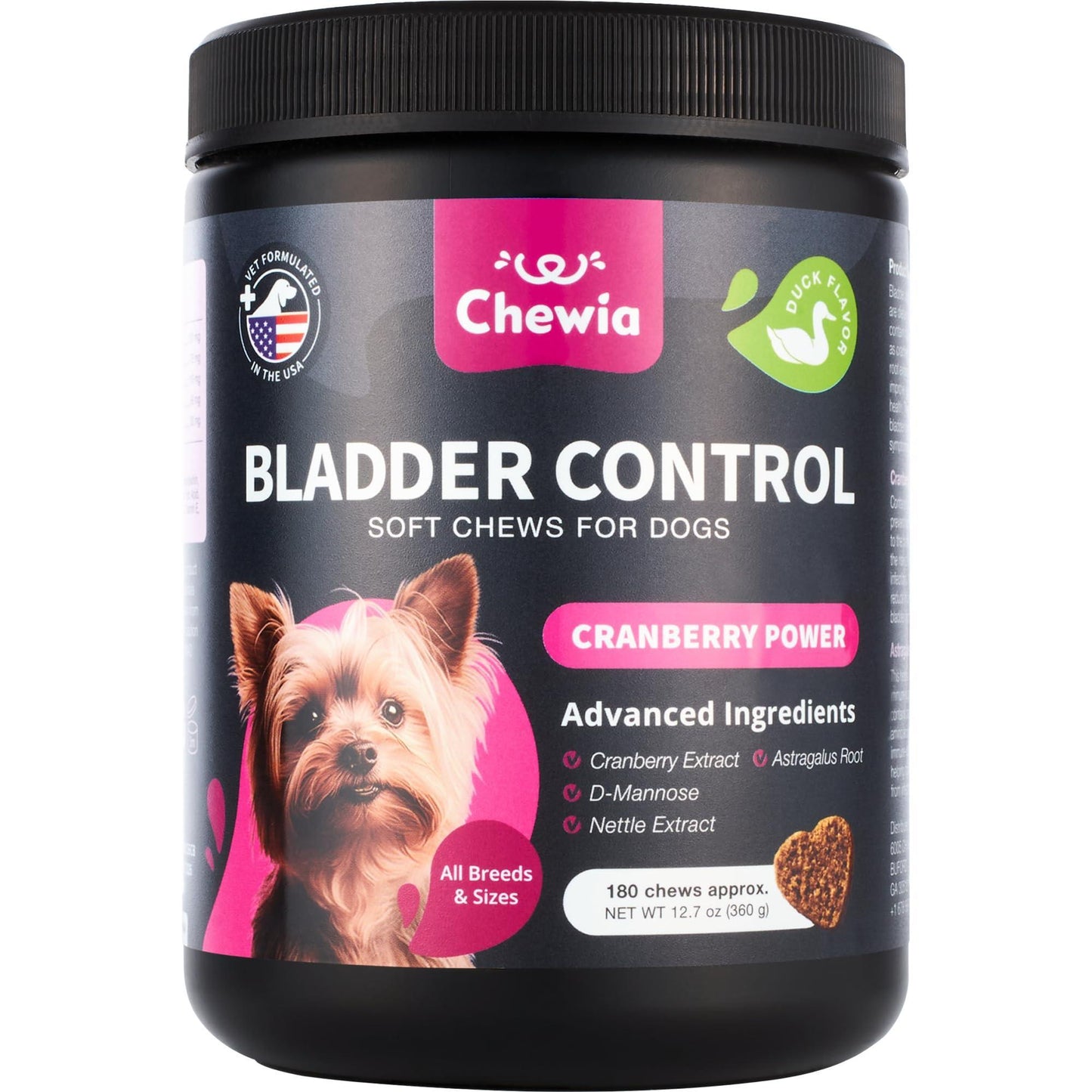 CHEWIA  Cranberry UTI Treatment Bladder Control Supplement  Dog Chews 180 Chews For Pet With Love