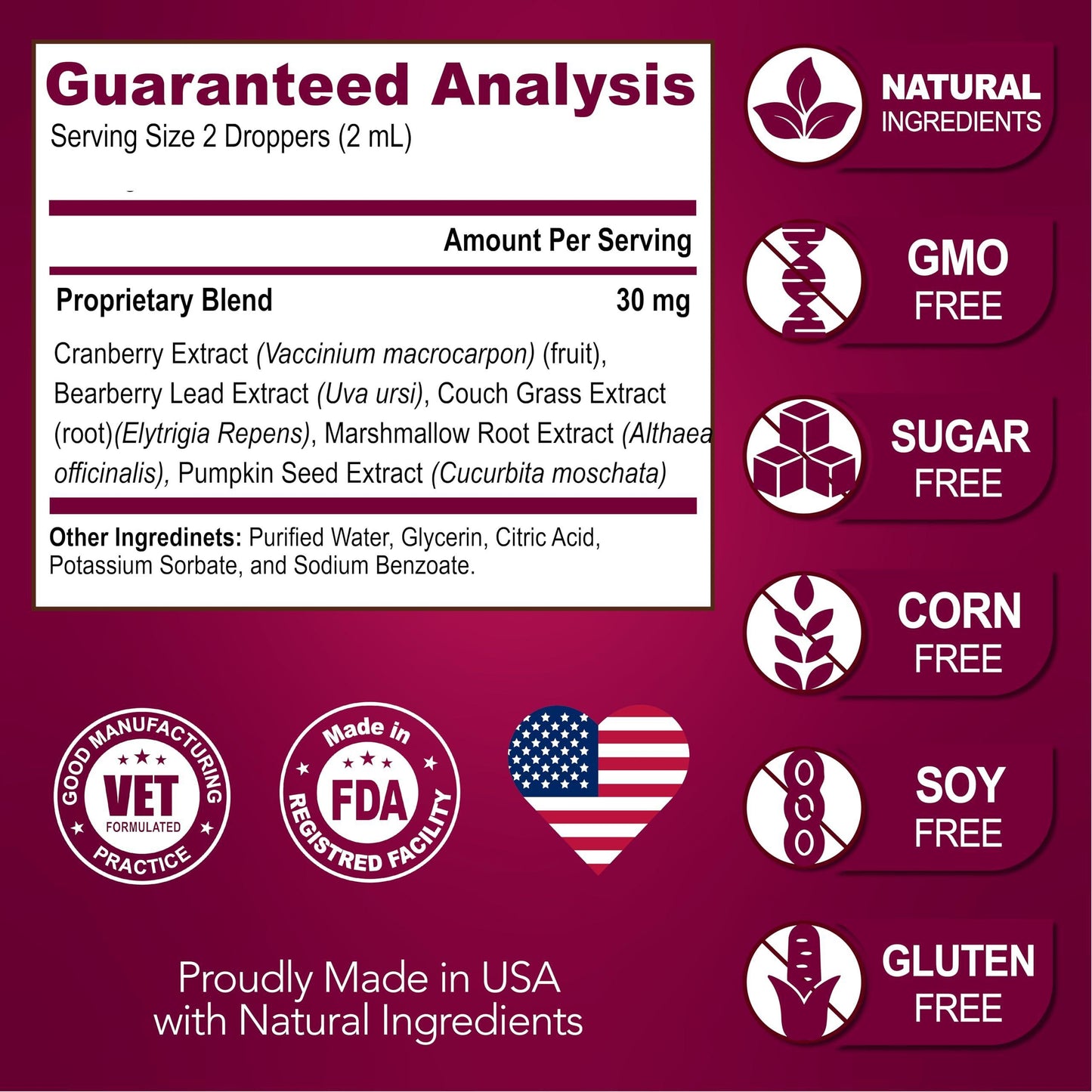 Vet Promise Cranberry UTI Drops, Bladder & Kidney Support Supplement for Cats & Dogs 2 oz For Pet With Love