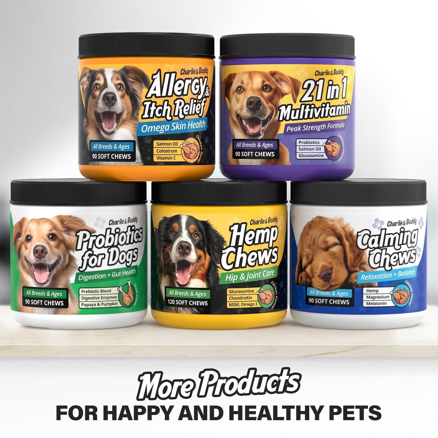 Charlie and Buddy Anxiety Relief Calming Chews for Dogs 90 Chews For Pet With Love