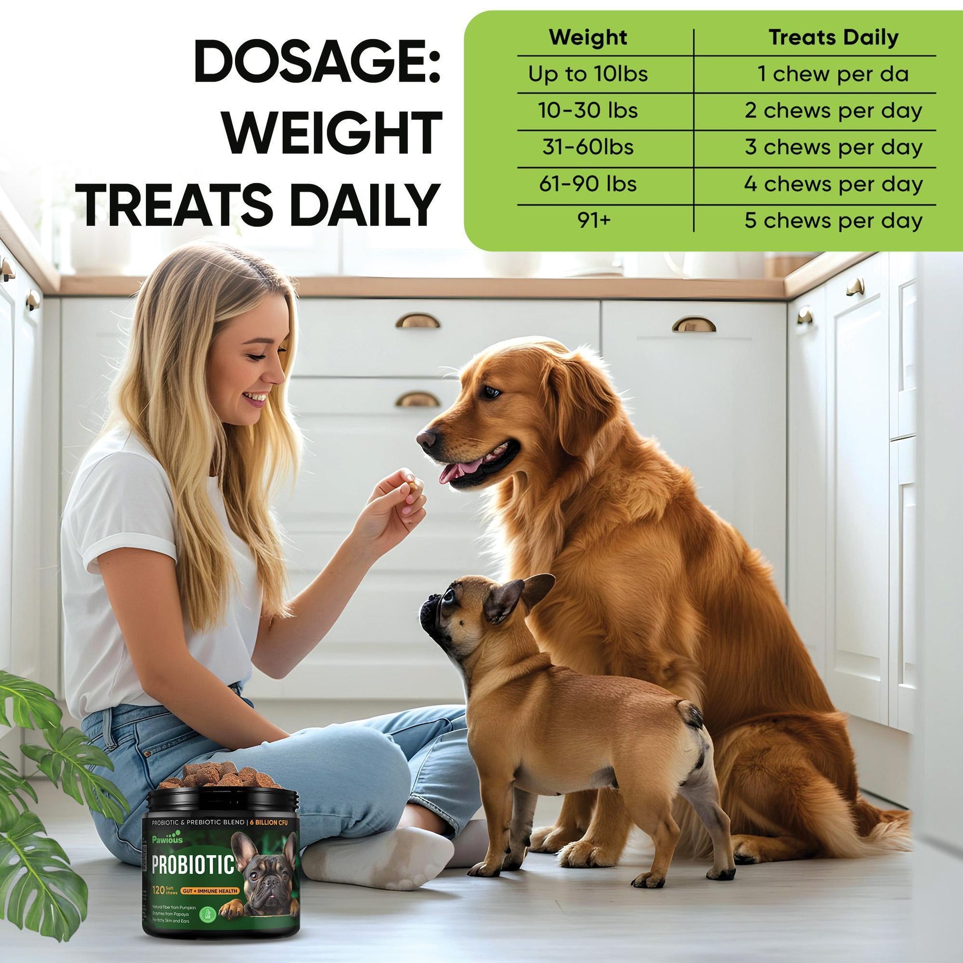 PAWIOUS Probiotics & Enzymes Digestive Health Immune Support for Dogs 120 Chews For Pet With Love