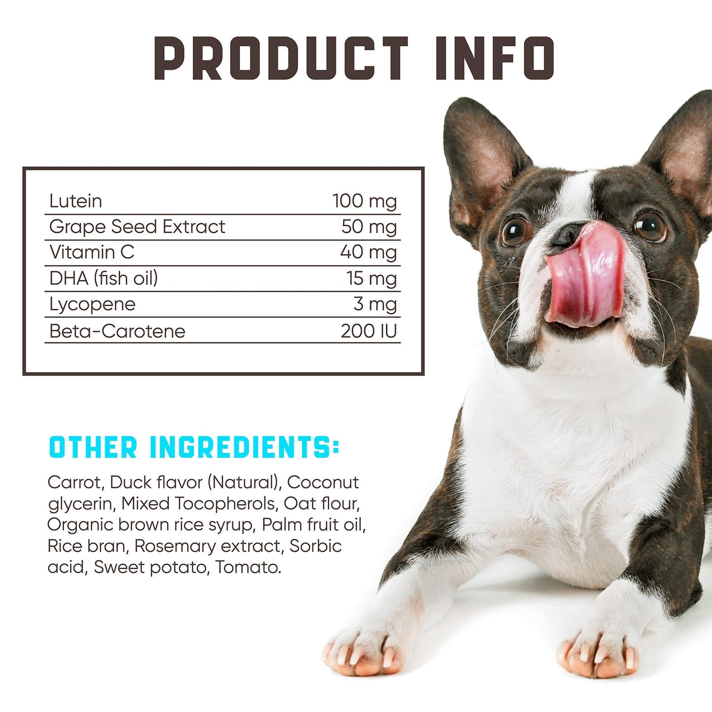 Kinpur Pet Care Dog Vision Supplement for Tear Stains, Dog Eye Care, Immune Support  180 Soft Chews with Duck Flavor For Pet With Love