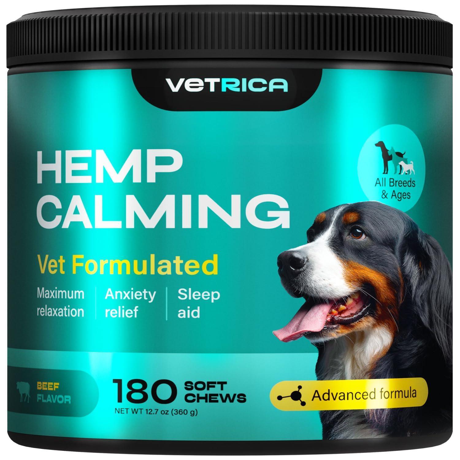 Vetrica Hemp Calming Chews for Dogs w/Chamomile Extract 180 Chews (Beef Flavor) For Pet With Love
