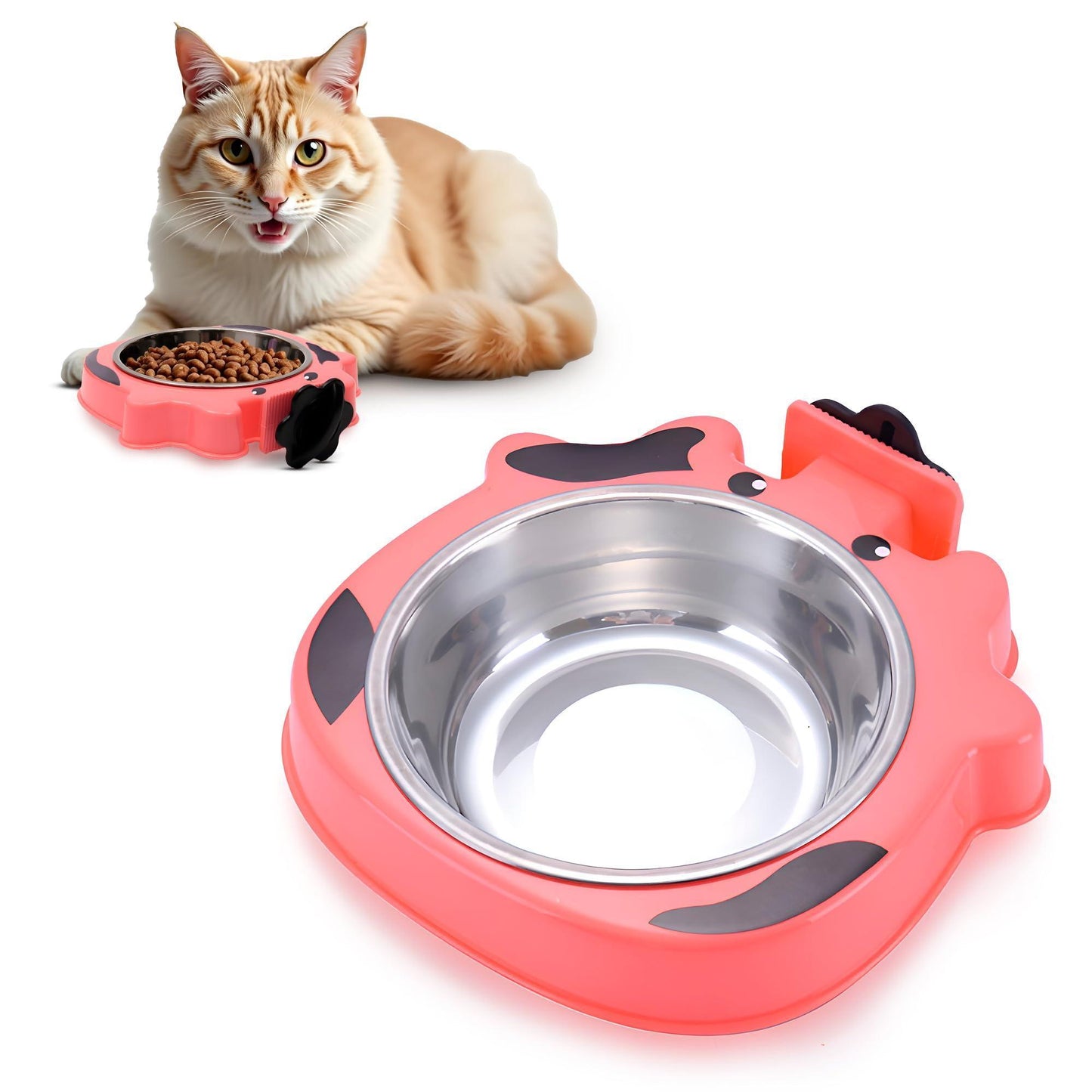 Pink No Spill Crate Water Bow for Dogs, Cats, and Small Animals. 7.5x7.4x1.7 Inches. For Pet With Love
