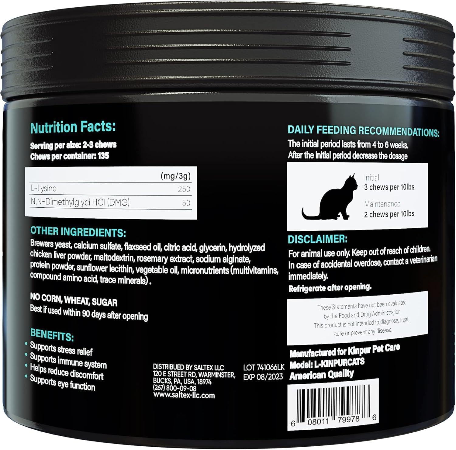 Kinpur Pet Care Lysine Cat Treats – Immune Support for Cats – Promotes Respiratory Health and Eye Function – Fortified with Vitamin B Calcium and Protein For Pet With Love