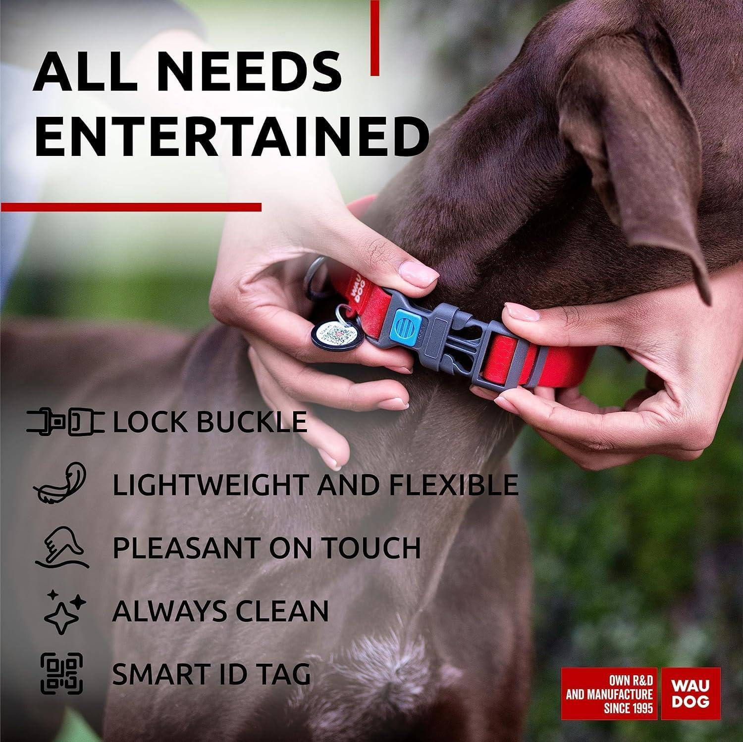WAUDOG Adjustable Waterproof Heavy Duty Dog Collar with Durable Plastic Buckle and QR Dog Tag. XXLARGE (Red) For Pet With Love