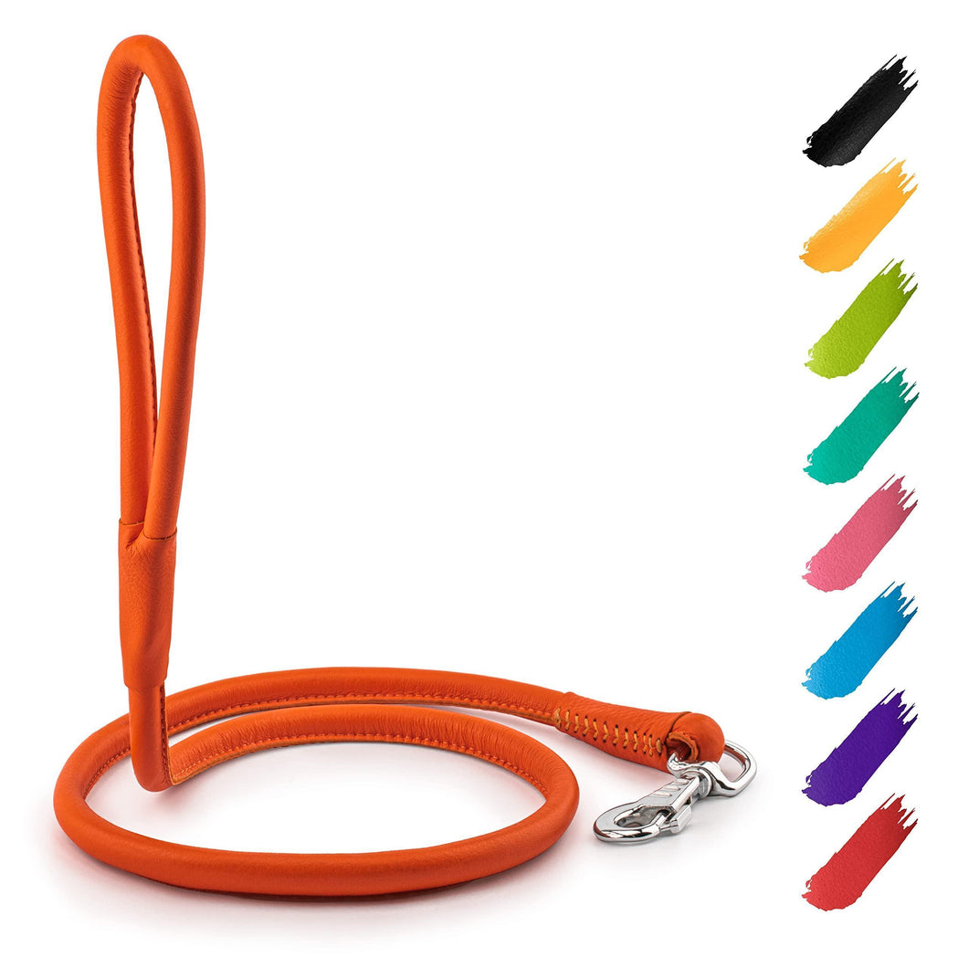 WAUDOG Rolled Leather GLAMOUR Dog Leash 4Ft * 0.5in for Small Medium and Large Dogs (Orange)