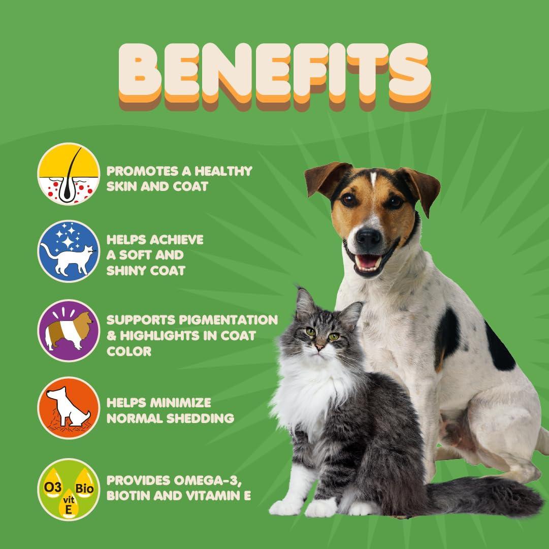 Makondo Pets Skin & Coat Supplement w/Fish Oil and Omega 3 for Dogs & Cats 60 Ct For Pet With Love