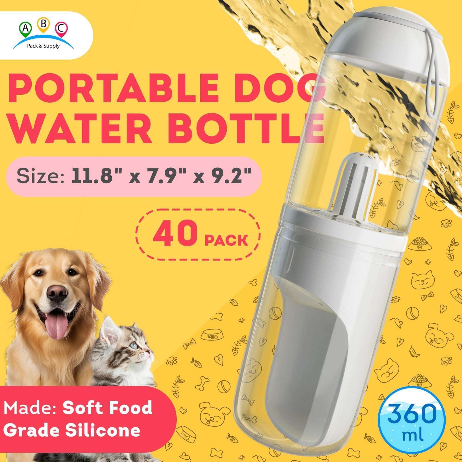 Portable DogTravel Water Bottle with Silicone Strap & Cotton Filter. 12 Oz. For Pet With Love