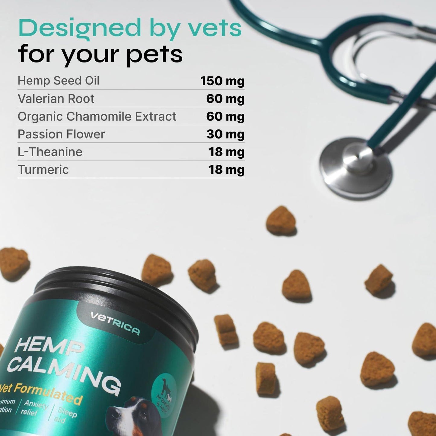 Vetrica Hemp Dog Calming Chews and Anxiety Relief 130 Chews For Pet With Love
