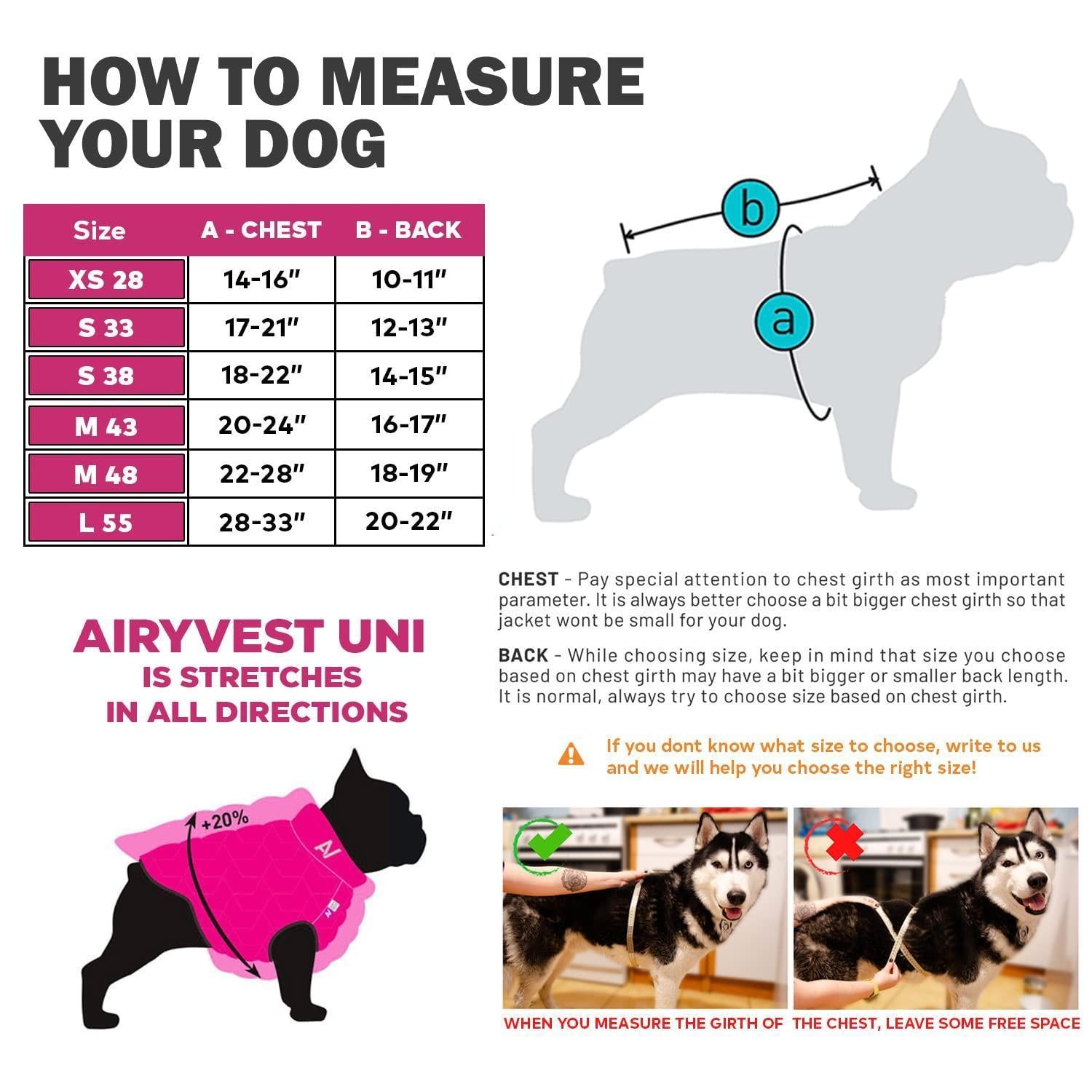 AiryVest Lightweight Reversible Water Resistant Puffer Dog Jacket - M48 - Pink/Black For Pet With Love