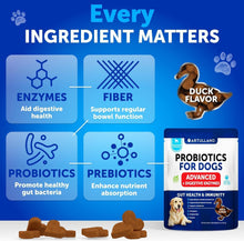 Load image into Gallery viewer, Artullano Probiotics and Digestive Enzymes for Dogs. Gut Health, Itchy Skin Allergies &amp; Immunity Support.  70 Chews. Duck Flavor. Made in the USA.
