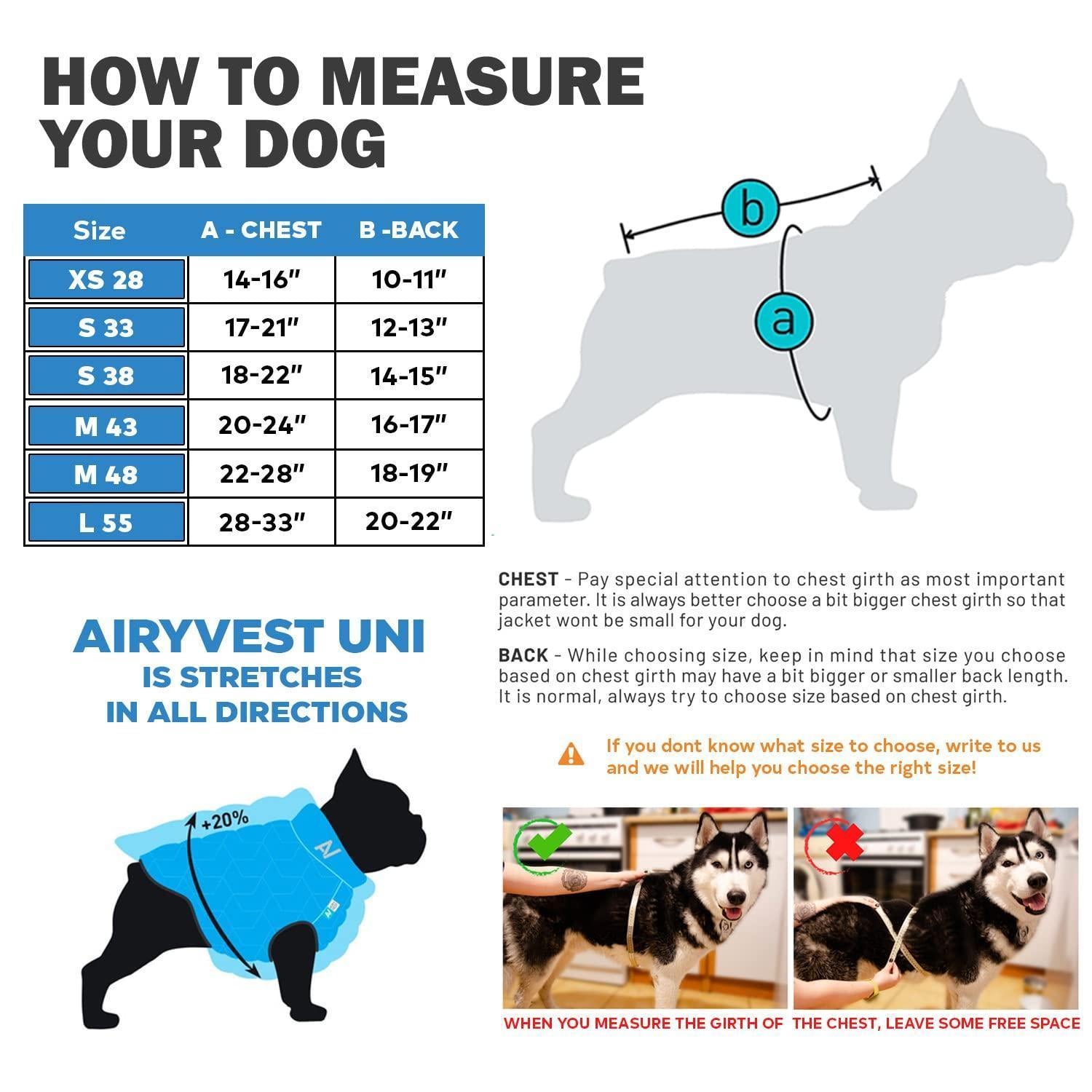 AiryVest Lightweight Reversible Water Resistant Puffer Dog Jacket - XS28 - Blue/Black For Pet With Love
