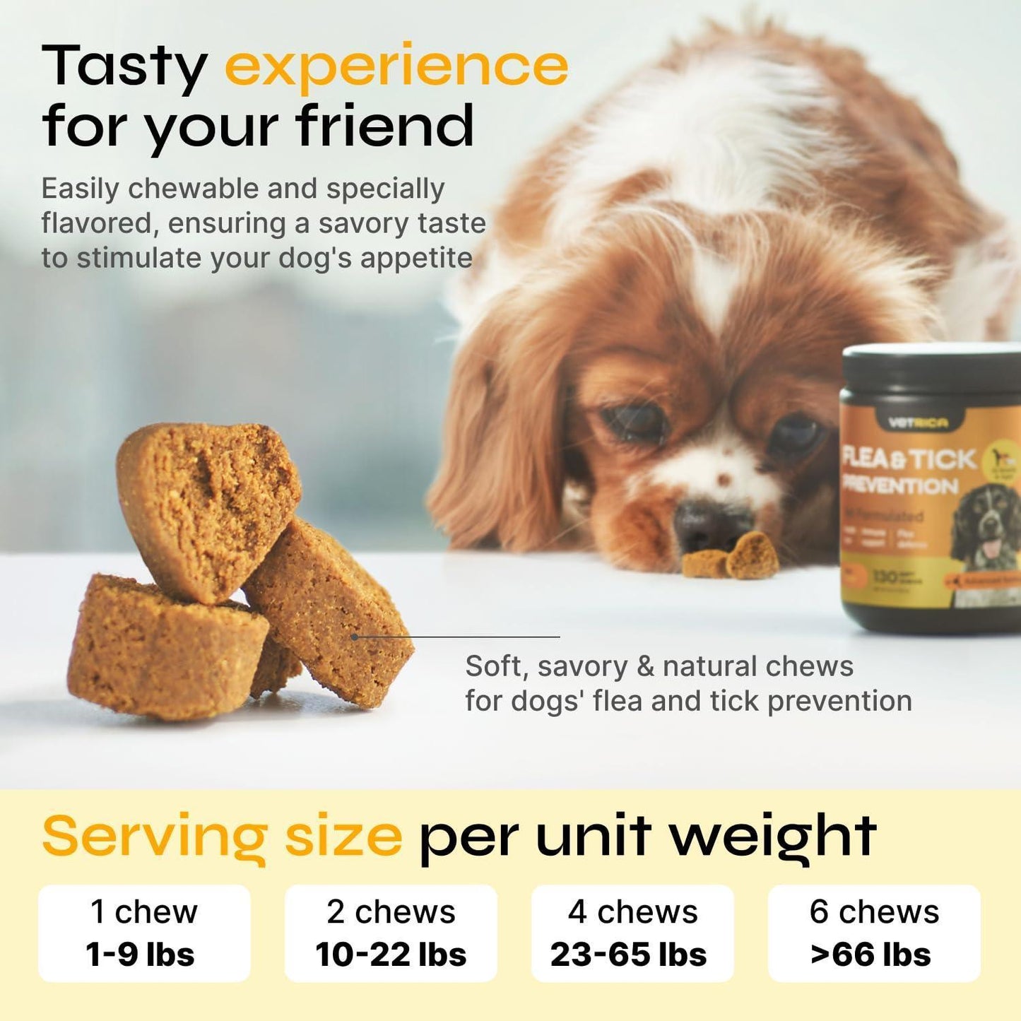 VETRICA Flea and Tick Prevention Treatment Immune Support for Dogs. All Breeds & Ages. Vet Formulated. (130 Soft Treats. Duck Flavor) For Pet With Love
