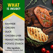 Load image into Gallery viewer, Beloved Pets Triple Flavor Rawhide Dog Treats w/Duck, Chicken &amp; Liver 10.6 Oz
