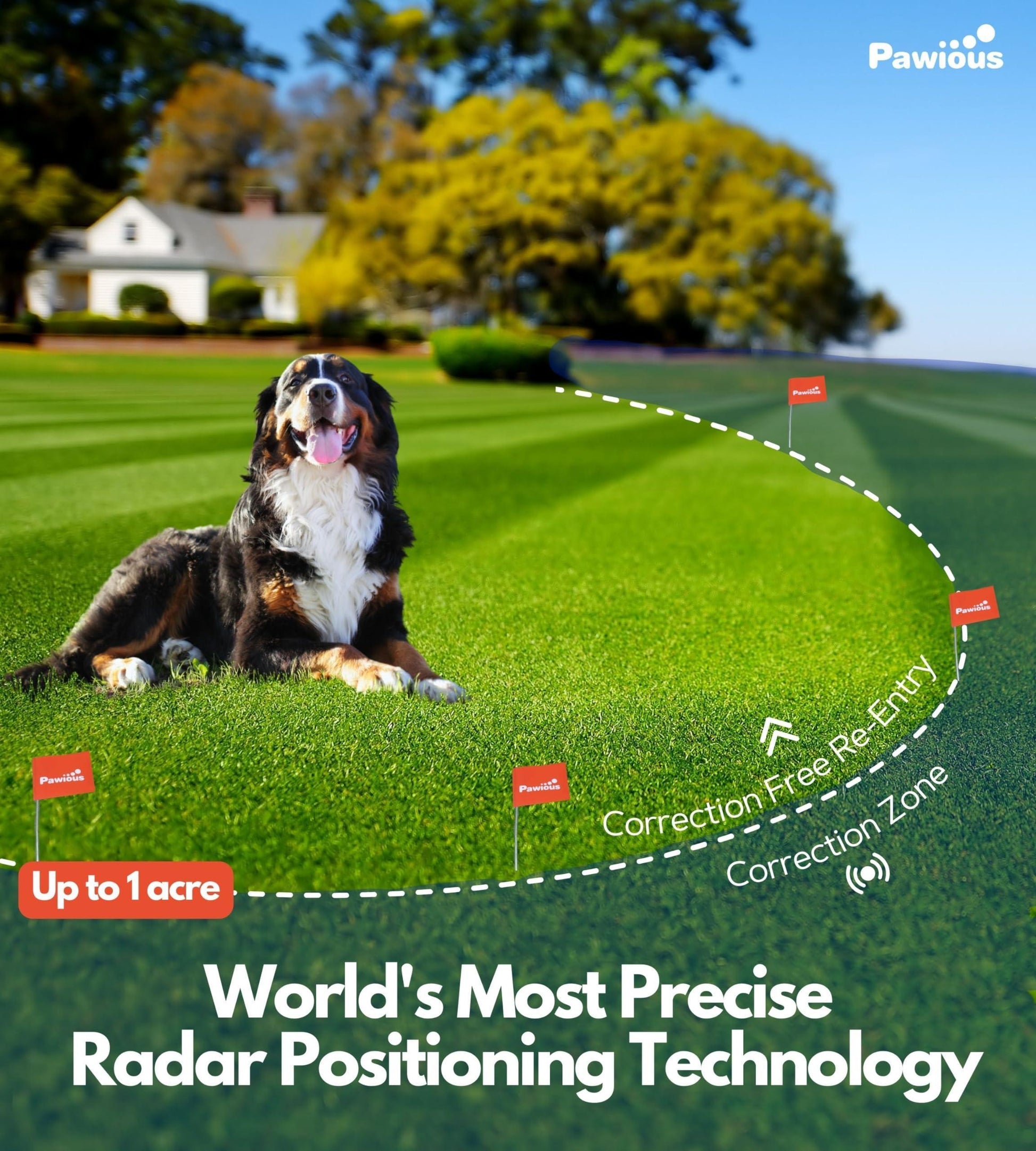 PAWIOUS High Precision Wireless Containment System for Up to 1 Acre for Medium to Large Dogs 6" to 23" Neck For Pet With Love