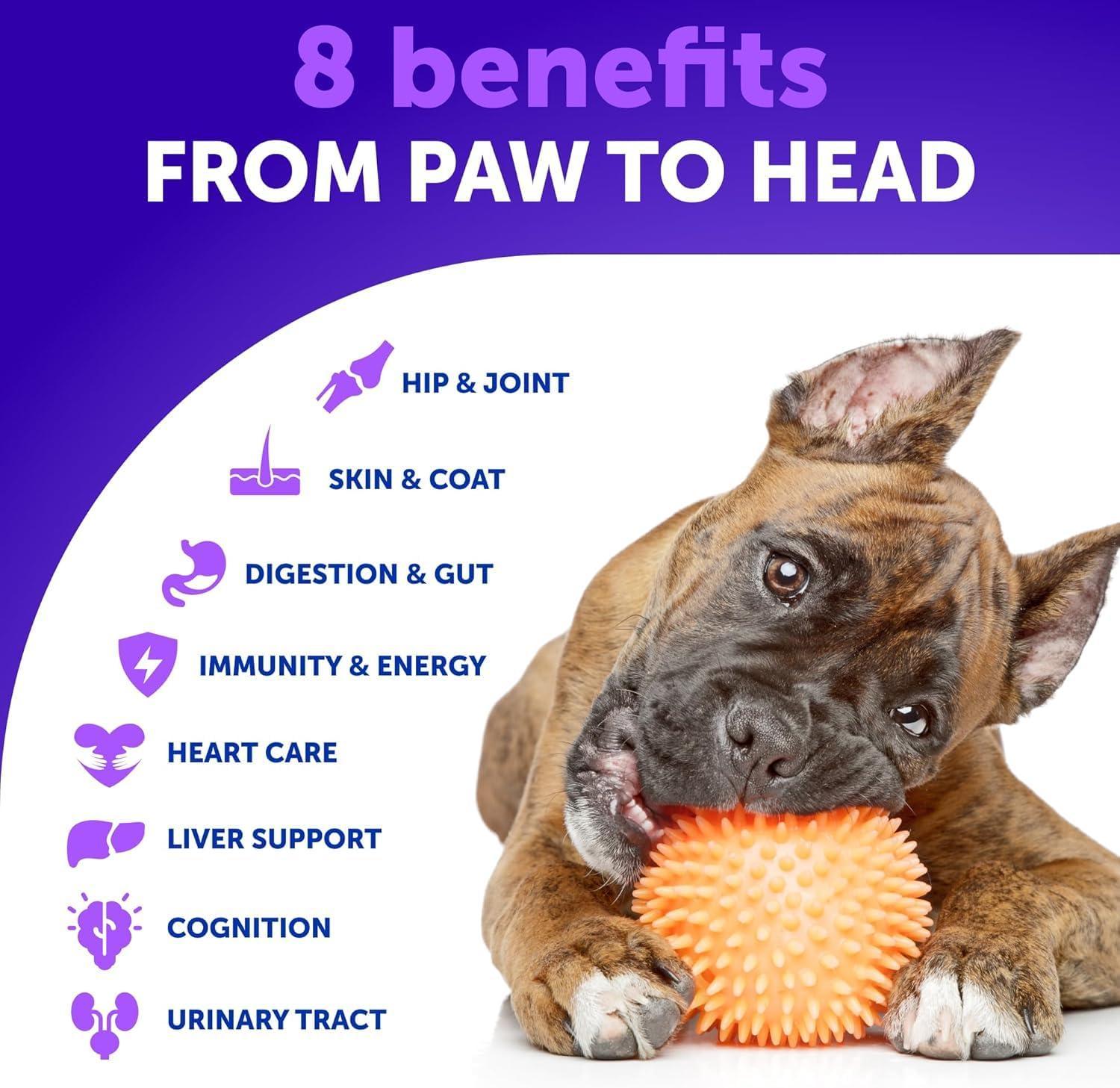 Artullano 20 in 1 Chewable Dog Multivitamin Supplement with Glucosamine. Pet Hip & Joint Support, Immunity, Mobility, Skin, Digestion Suppprt. (70 Soft Treats. Duck Flavor) For Pet With Love