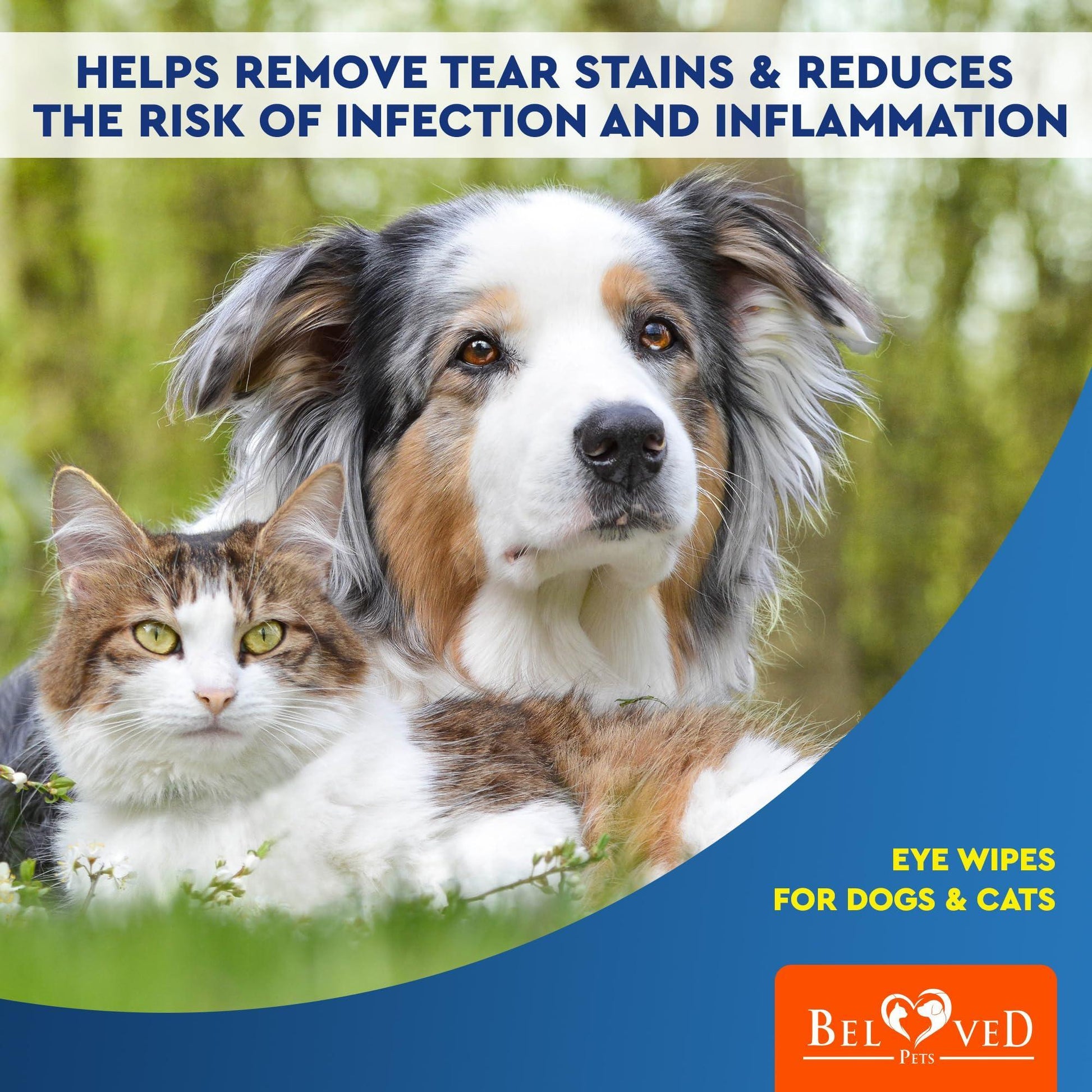 Beloved Pets Cat & Dog Eye Wash Drops & Tear Stain Remover (Eye Wipes) 120 Wipes For Pet With Love