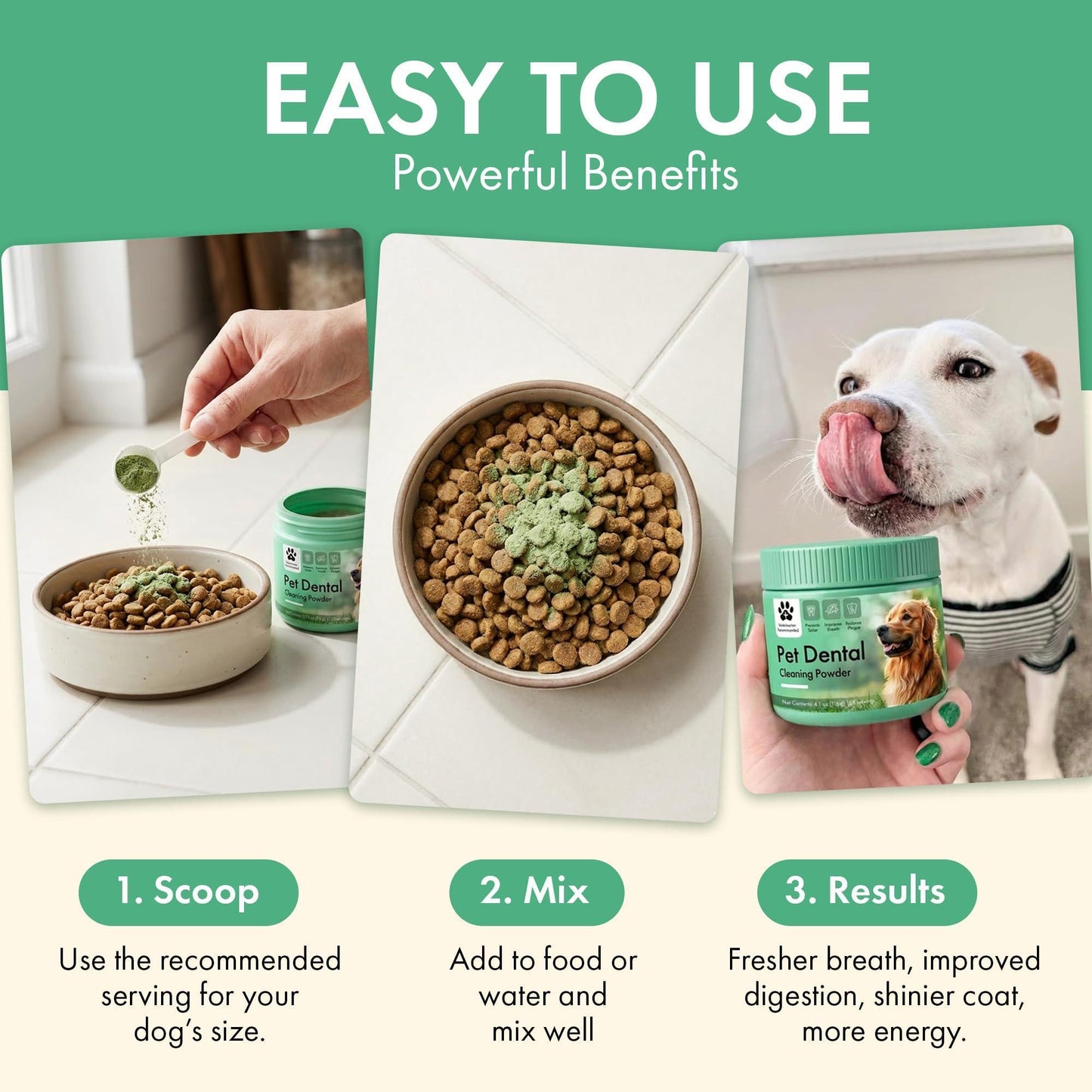 PETCAREX Dog Dental Powder. Breath Freshener Plaque and Tartar Remover for Dogs for All Breeds and Sizes
