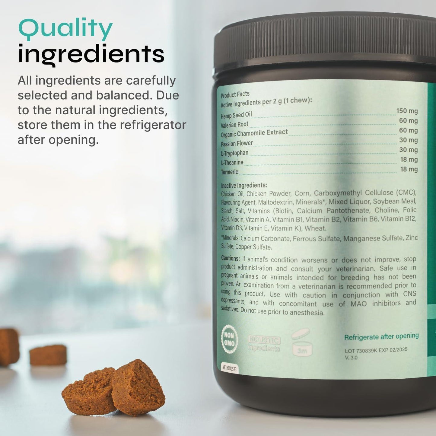 Vetrica Hemp Calming Chews for Dogs w/Chamomile Extract 180 Chews (Beef Flavor) For Pet With Love