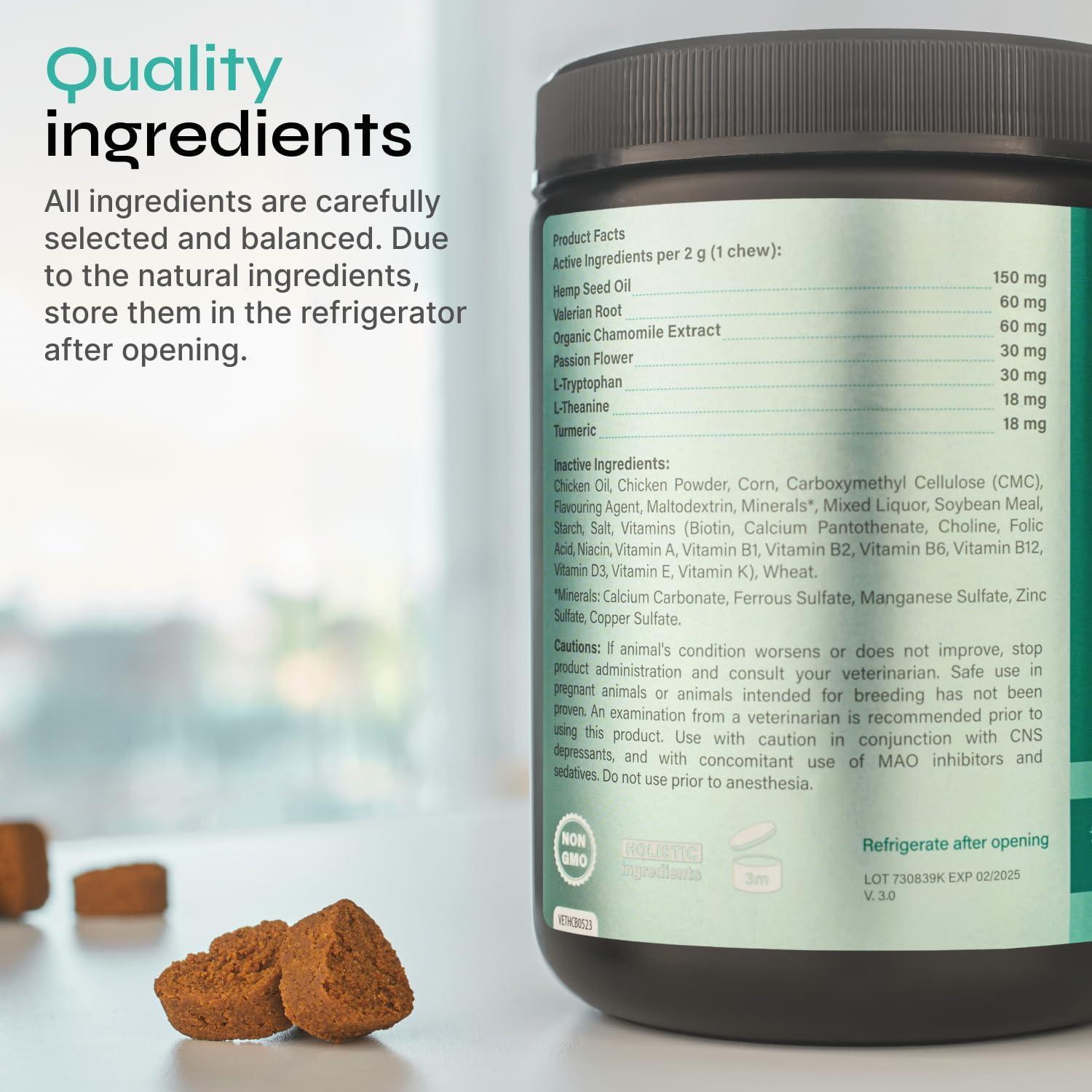 Vetrica Hemp Calming Chews for Dogs w/Chamomile Extract 180 Chews (Beef Flavor) For Pet With Love