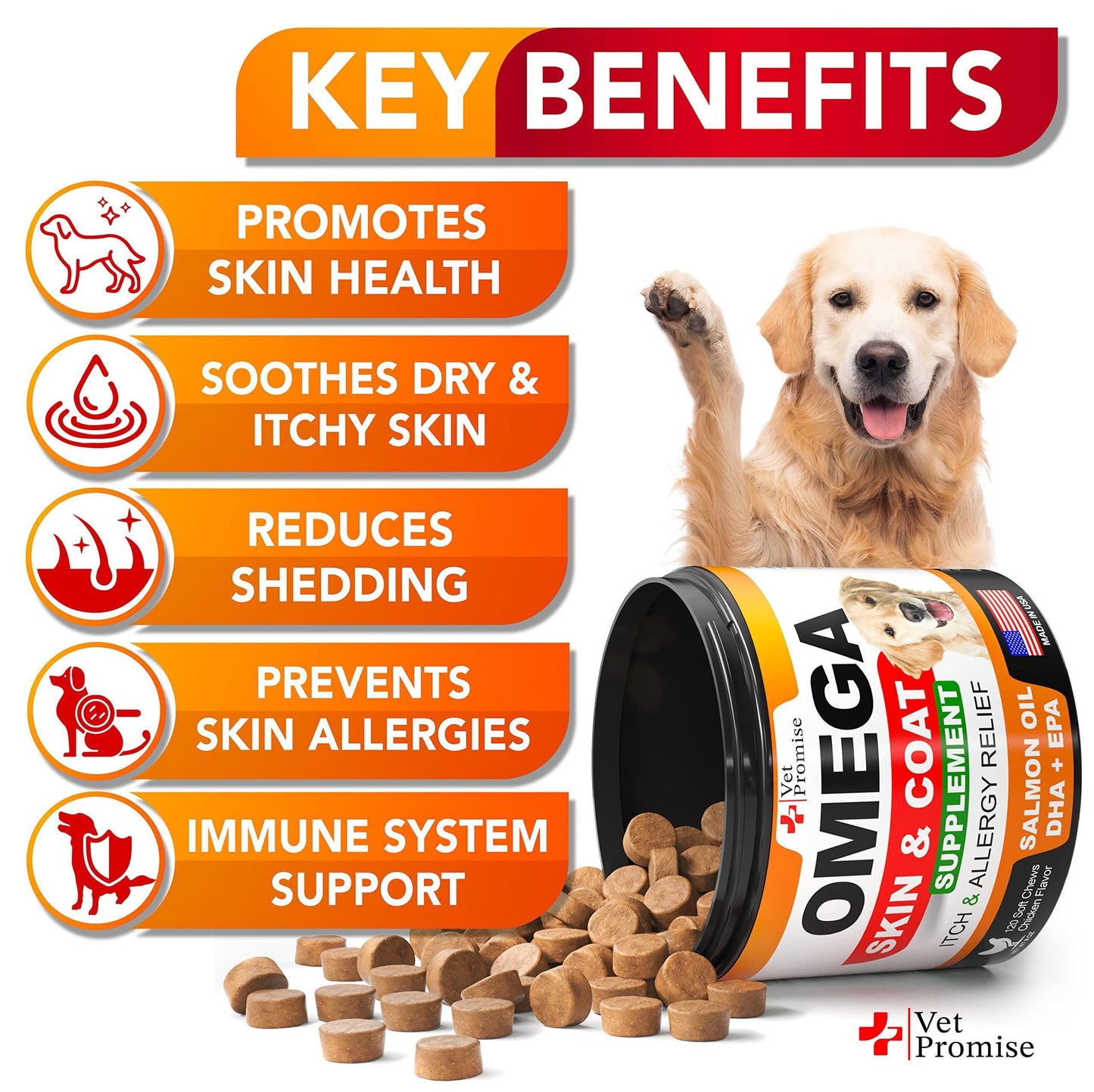 Omega-3 for Dogs - Dog Skin and Coat Supplement - Dog Chews with Fish Oil For Pet With Love