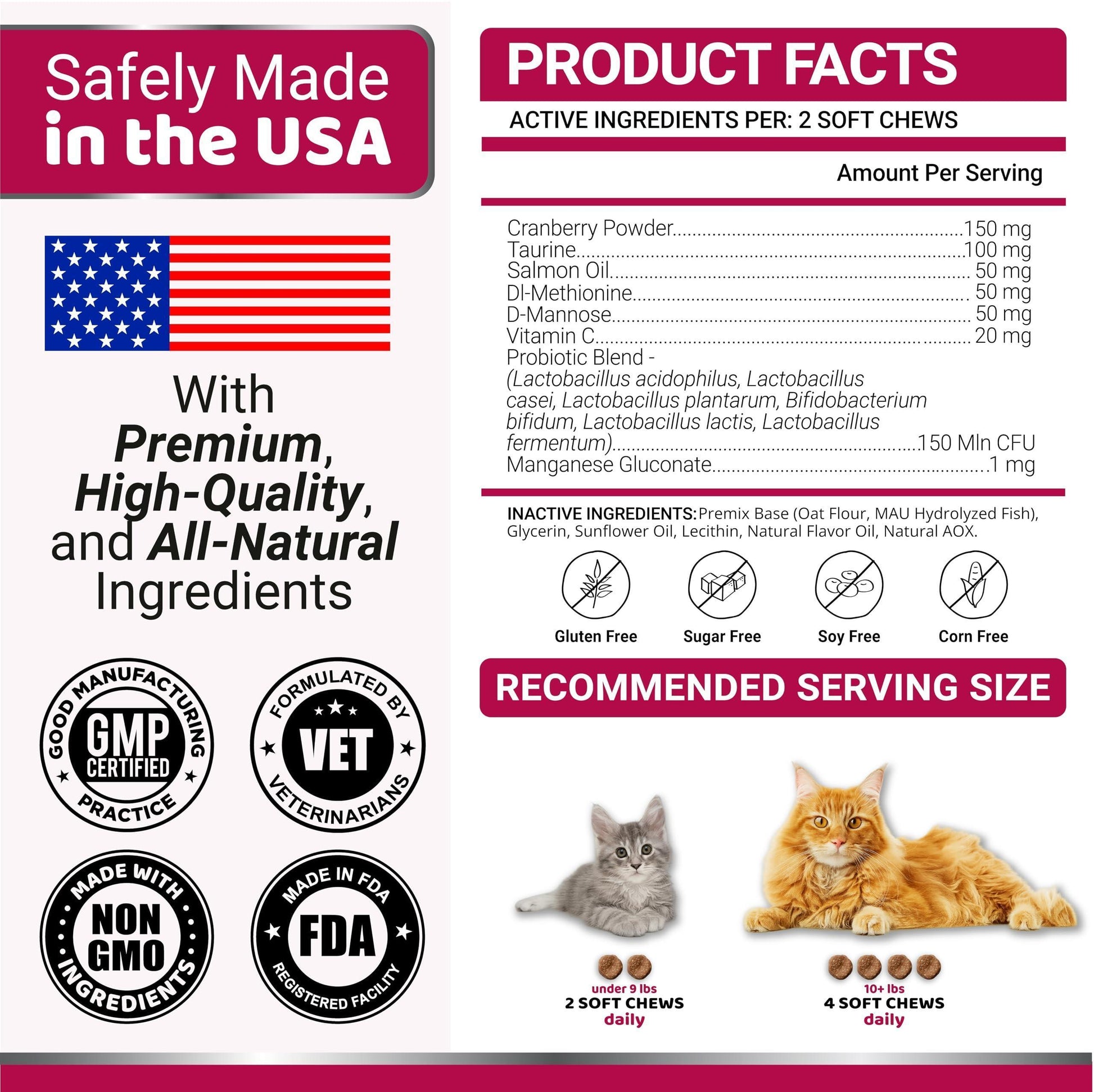 YUMA'S Cat Urinary Tract Infection Multivitamin Treatment and Supplement. 120 Chews For Pet With Love