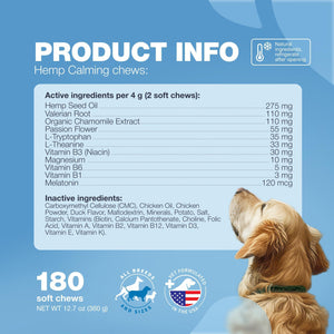 CHEWIA Hemp Stress and Anxiety Relief Calming Chews for Dogs 180 Chews