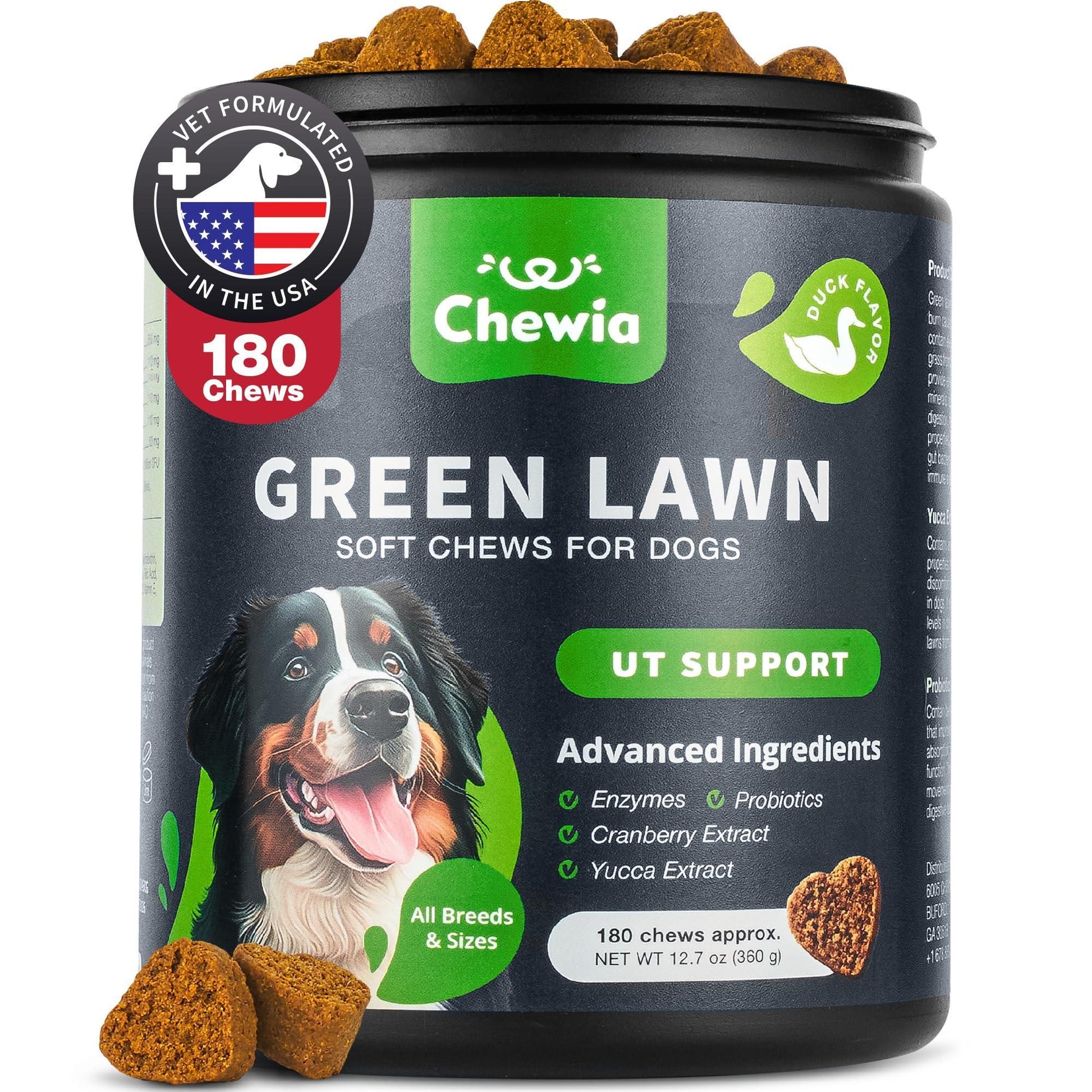 CHEWIA Dog Urine Neutralizer for Lawn w/Probiotics Enzymes & Multivitamins 180Ct For Pet With Love
