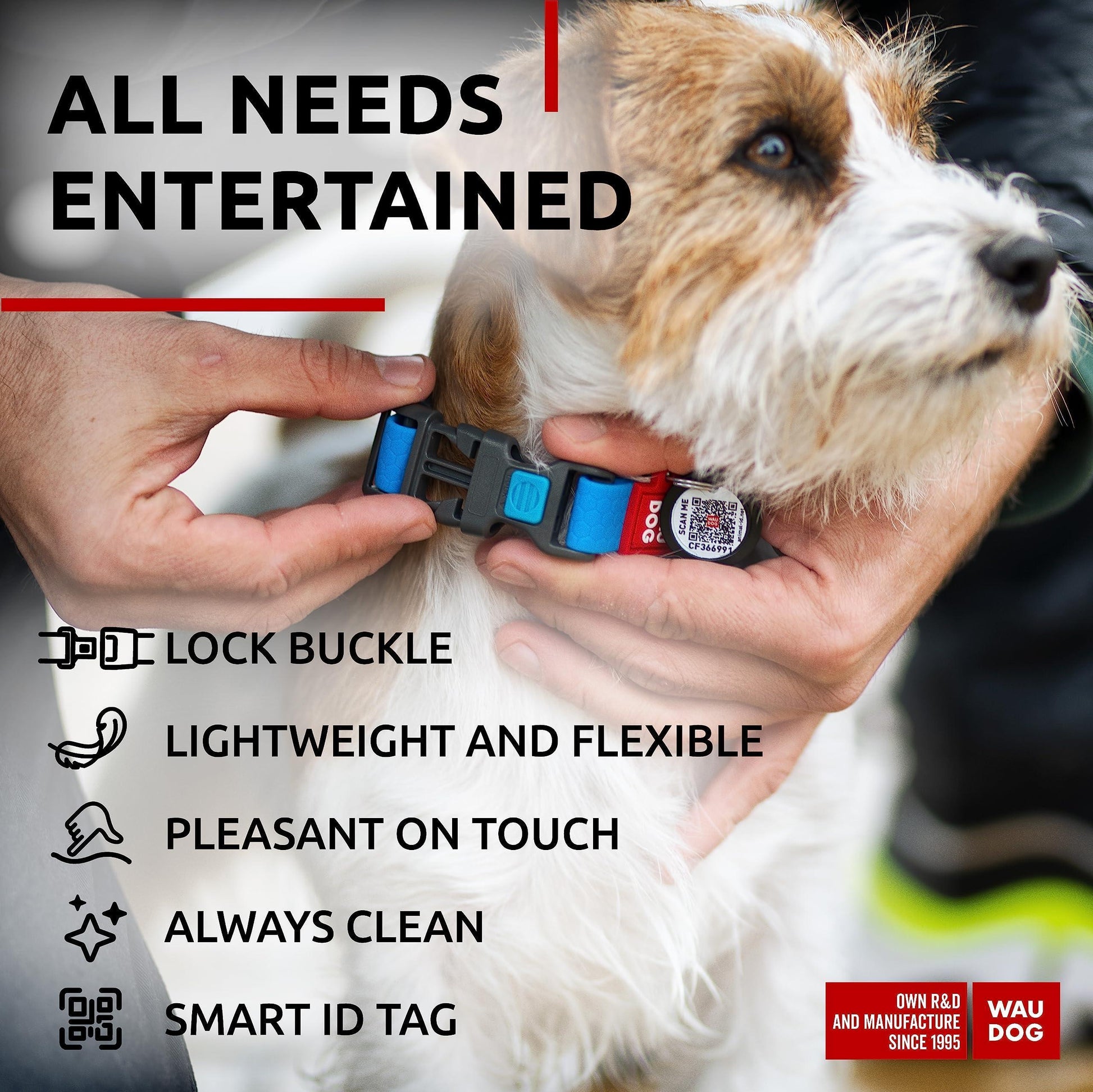 WAUDOG Adjustable Waterproof Heavy Duty Dog Collar with Durable Plastic Buckle and QR Dog Tag. SMALL (Blue) For Pet With Love