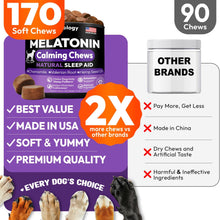Load image into Gallery viewer, PETSOLOGY Melatonin Calming Chews for Dogs Natural Sleep Aid with Hemp Seed Oil, Chamomile, Valerian Root. Made in USA (170 Chews. Chicaken Flavor) For Pet With Love
