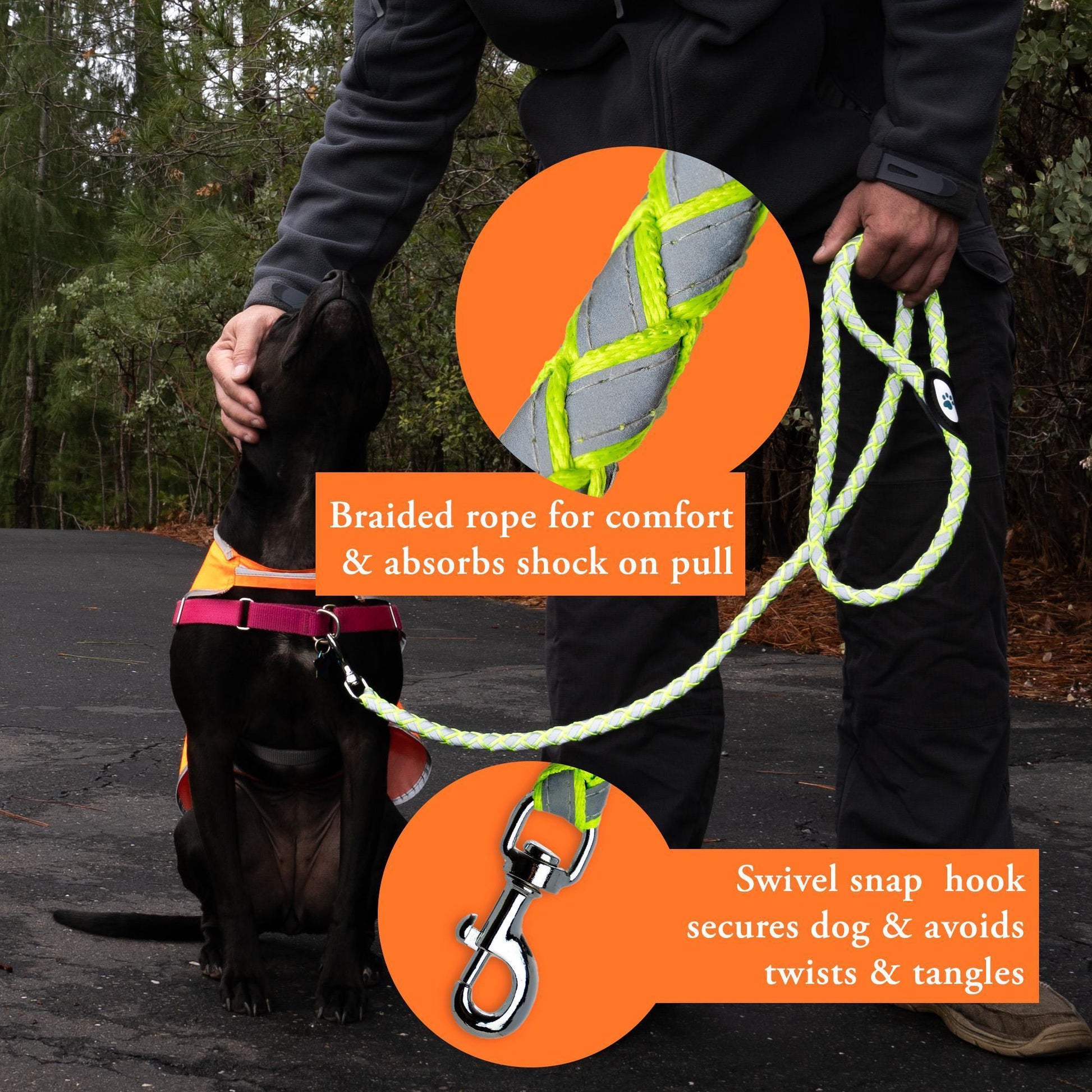 SafetyPUP XD Reflective Dog Leash. Heavy Duty and Durable for Large and Medium Breeds. 6 Ft Long Rope, Tangle Free Braided Leash with Comfortable Handle (Neon Green) For Pet With Love