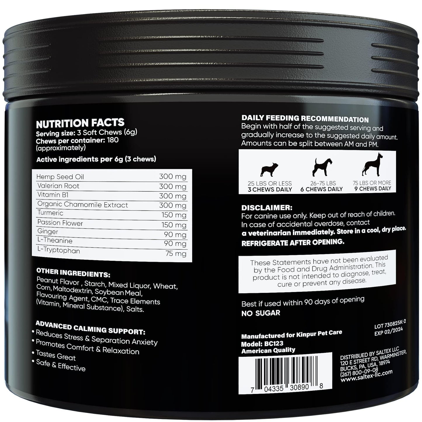 Kinpur Pet Care Calming Chews for Dogs with Hemp Oil (180 count) For Pet With Love